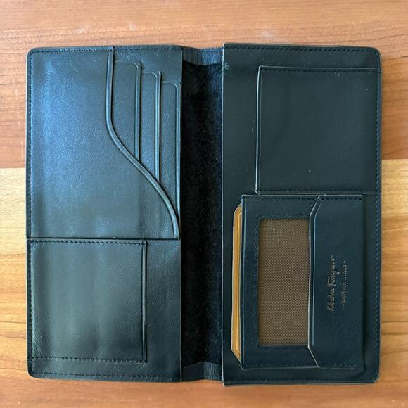 Salvatore Ferragamo Long Wallet Black Leather Vintage Made in Italy Used - Picture 5 of 8